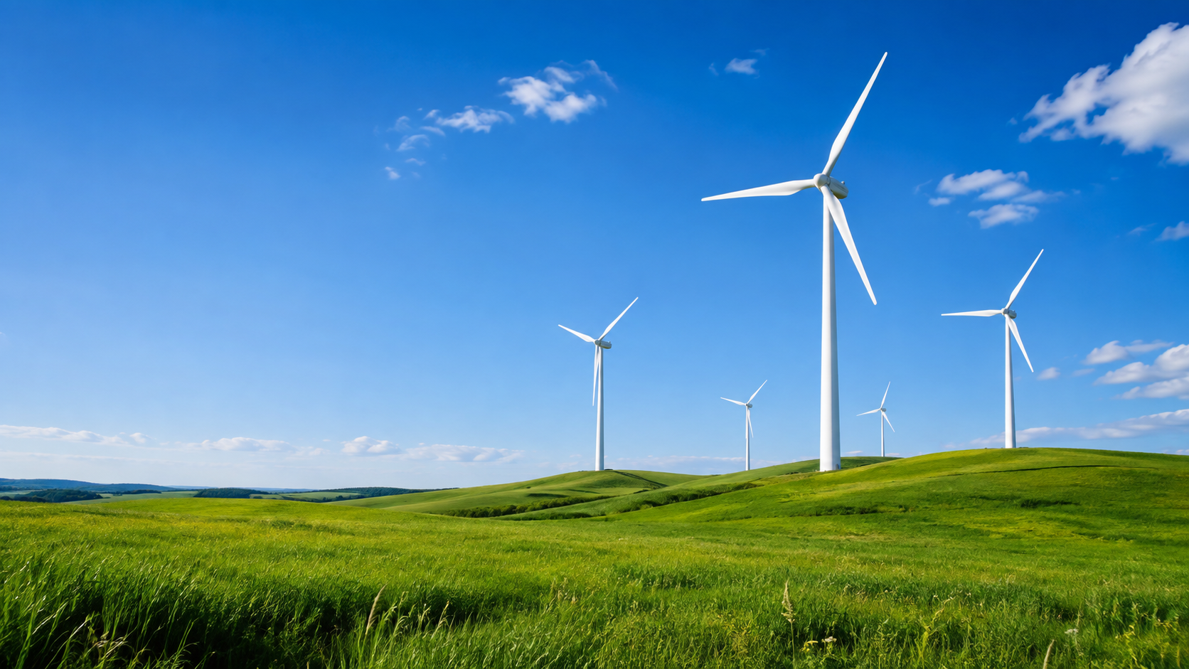 Wind turbines on a green field