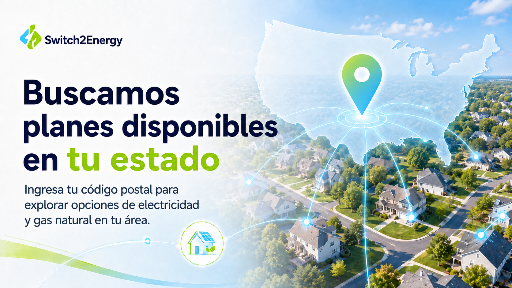 Mapa de Estados Unidos con planes de electricidad y gas natural disponibles por ubicación.